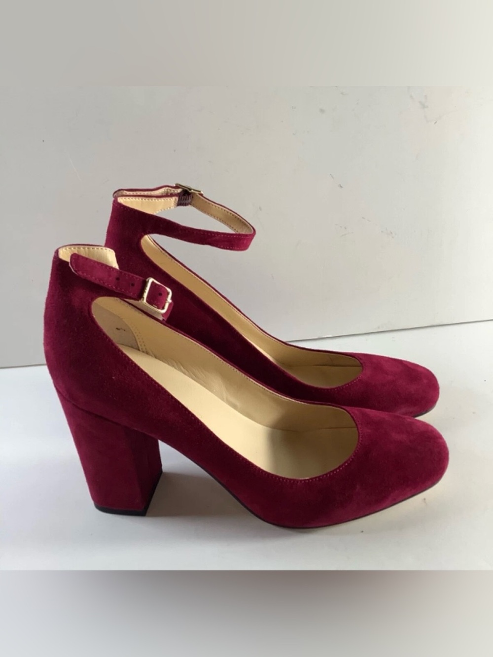 Ivanka Trump Women's Block Heels Burgundy suede adjustable ankle strap - Size 7